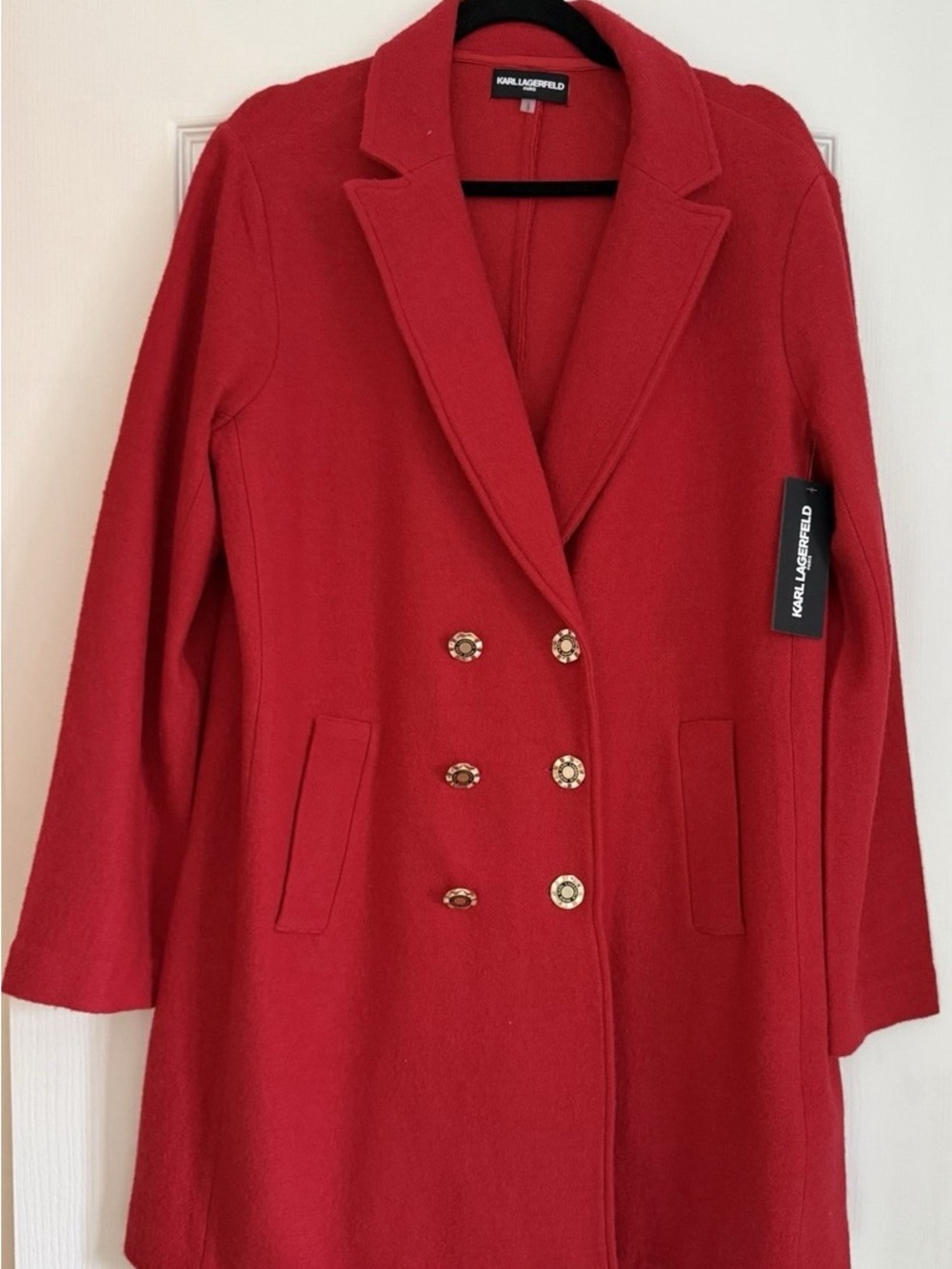 Karl Lagerfeld Bright Red Double-Breasted Wool Blazer